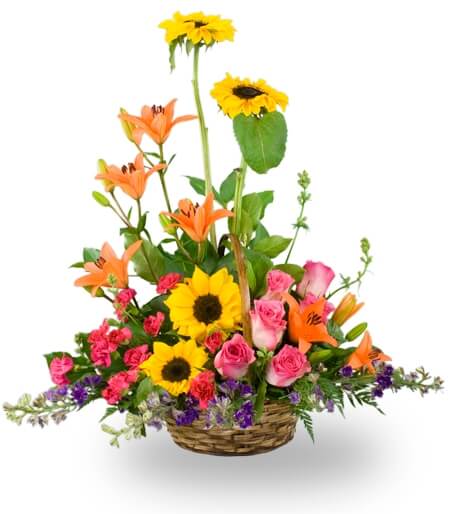 A basket of Mixed Garden Flowers - Same Day Flower Delivery