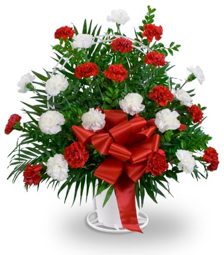 Red and White Handled Basket - Same Day Flower Delivery